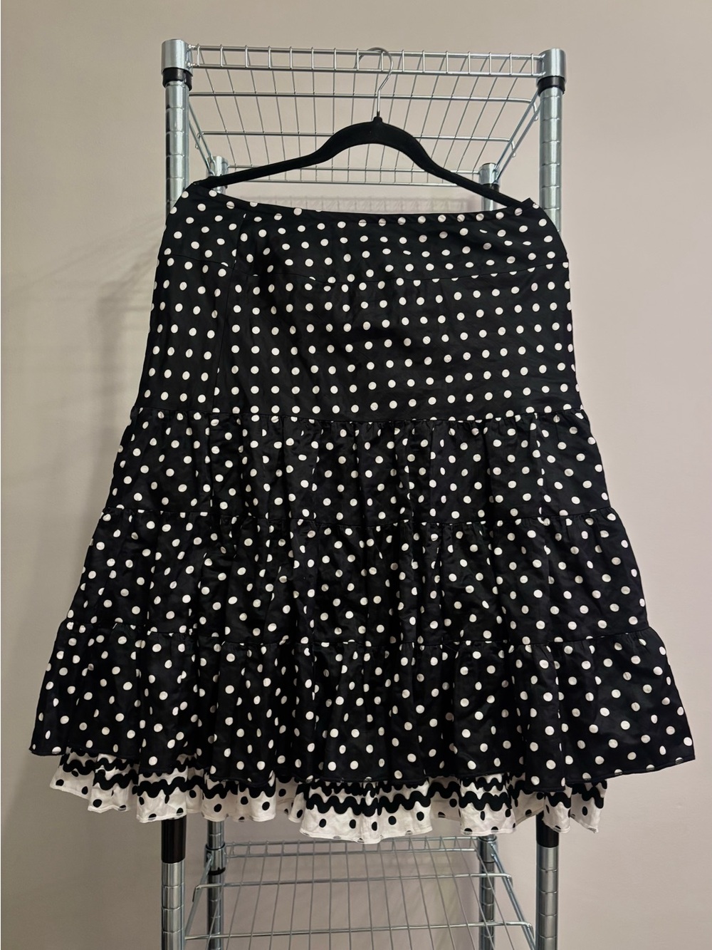 Vintage Silk Polka Dot Tiered Black Skirt